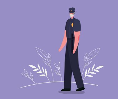 Tıbbi maskeli ve tekdüze vektör tasarımlı polis avatarı