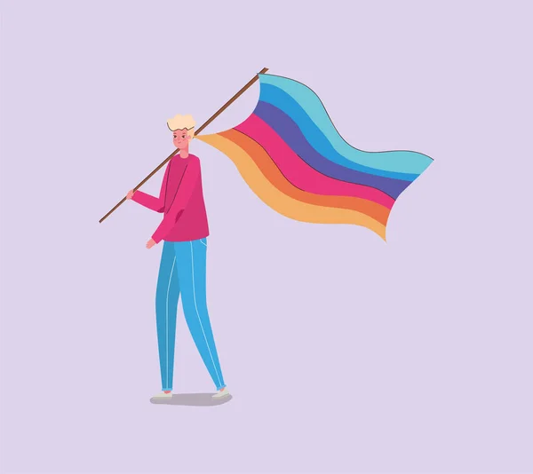 Menino com traje e design vetor bandeira lgtbi — Vetor de Stock