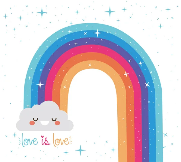 Láska je láska s duhou a kawaii cloud vector design — Stockový vektor