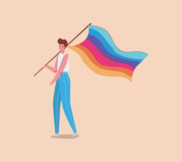 Menino com traje e design vetor bandeira lgtbi — Vetor de Stock