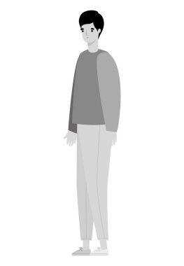 Gri renkli vektör tasarımı ile izole edilmiş Avatar Adam karikatürü