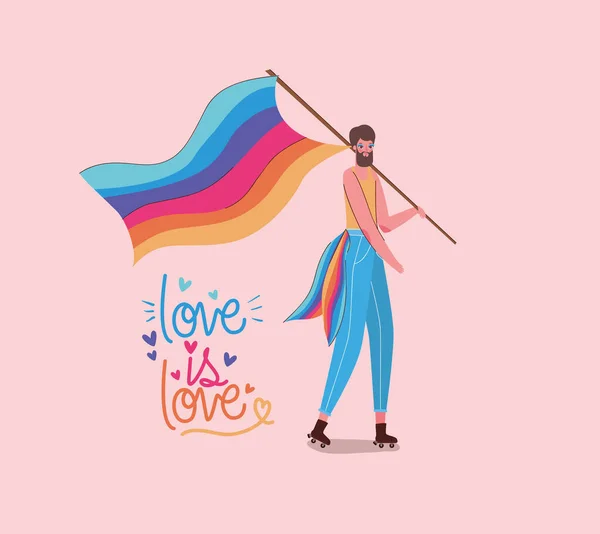 Menino com traje lgtbi bandeira e amor é design de vetor de amor — Vetor de Stock