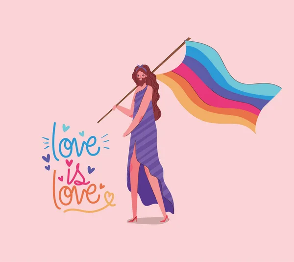 Menina com traje lgtbi bandeira e amor é design de vetor de amor — Vetor de Stock