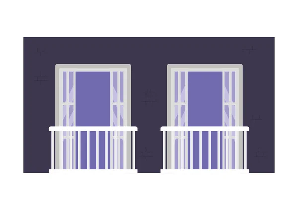 暗い紫色の建物の外のバルコニー付きの独立した窓ベクトルデザイン — ストックベクタ