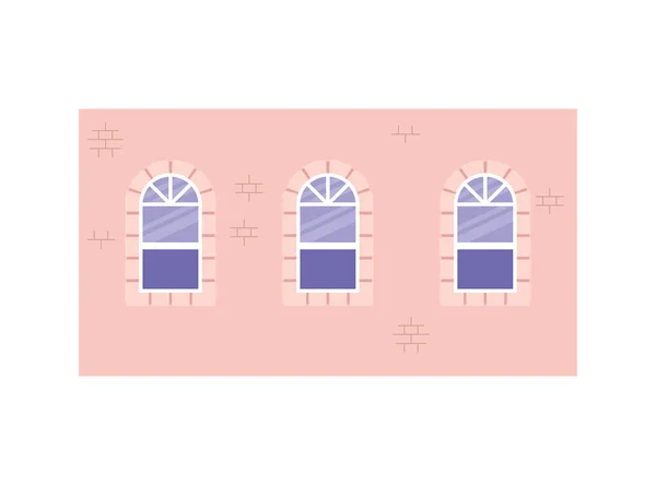 분홍색 건물 벡터 설계 바깥에 고립된 창문들 — 스톡 벡터