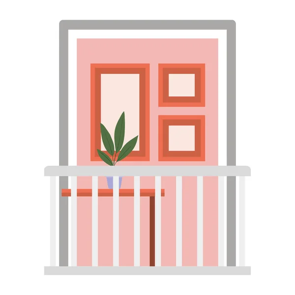 Μπαλκόνι παράθυρο με εσωτερική άποψη του σχεδιασμού φυτό και πλαίσια διάνυσμα — Διανυσματικό Αρχείο