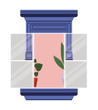 Bitki vektör tasarımının iç görünümüne sahip pencere