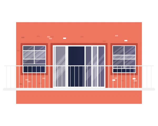 Ventanas aisladas y balcón exterior diseño vectorial edificio naranja — Vector de stock