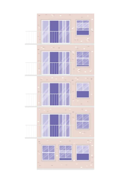 Ventanas y balcones aislados fuera de diseño vectorial edificio blanco — Vector de stock