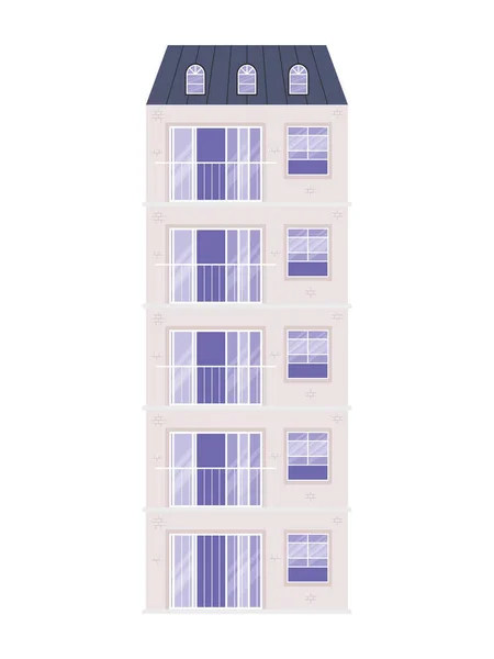 흰 건물 벡터 설계 밖에 있는 고립된 창문 과 발코니 — 스톡 벡터