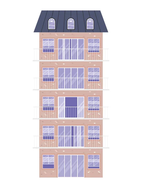 ライトブラウンの建物の外のバルコニー付きの独立した窓ベクトルデザイン — ストックベクタ