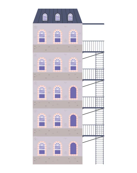隔離された窓と白い建物の外の階段ベクトルデザイン — ストックベクタ