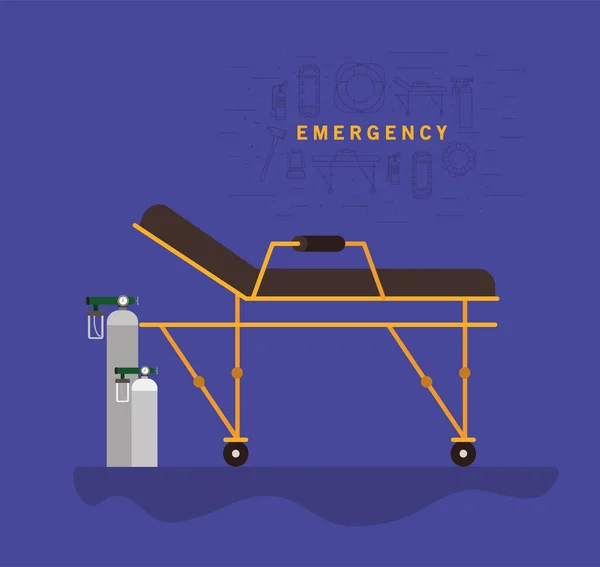 Camilla de emergencia y cilindros de oxígeno diseño de vectores — Archivo Imágenes Vectoriales