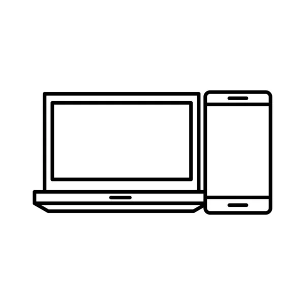 Portátil digital y teléfono inteligente línea estilo icono de diseño de vectores — Archivo Imágenes Vectoriales