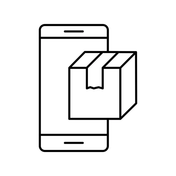 Smartphone met levering box lijn stijl pictogram vector ontwerp — Stockvector