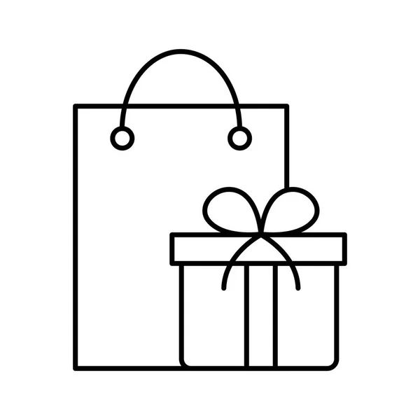 Bolsa de compras y línea de regalo icono de estilo de diseño vectorial — Vector de stock