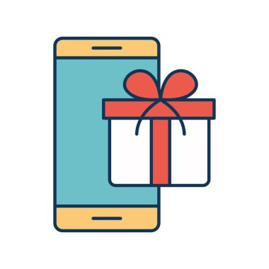 Hediye satırlı akıllı telefon ve biçim ikonu vektör tasarımını doldur