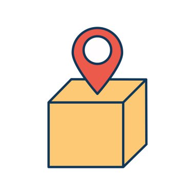 Teslimat kutusu ve gps işareti çizgisi ve biçim ikonu vektör tasarımı