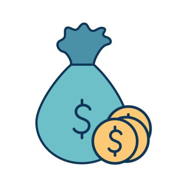 Bozuk paralar ve çanta satırı ve biçim ikonu vektör tasarımını doldur