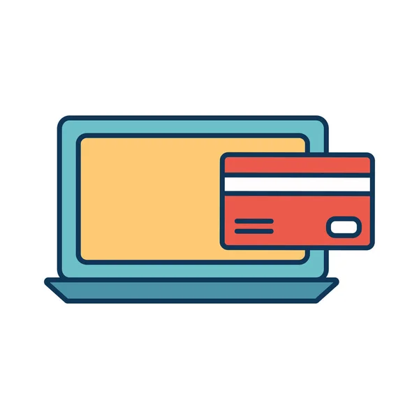 Φορητός υπολογιστής με πιστωτική κάρτα γραμμή και να συμπληρώσετε στυλ εικονίδιο διανυσματικό σχεδιασμό — Διανυσματικό Αρχείο
