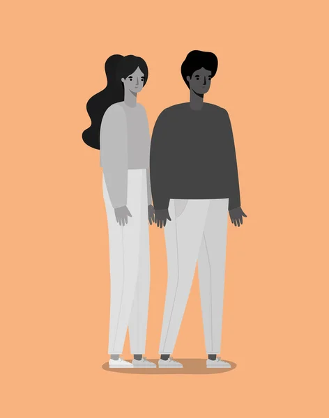 Kvinna och man avatar i grå färger vektor design — Stock vektor
