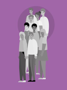 Kadınlar ve erkekler gri renk vektör tasarımında avatarlar