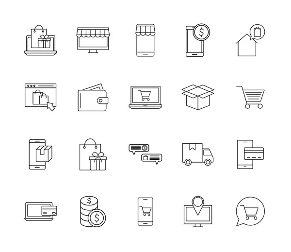 Shopping ligne style icône set vectoriel design — Image vectorielle