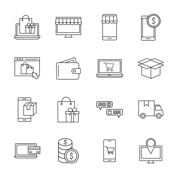 Shopping online line style icon set vector design — Stock Vector