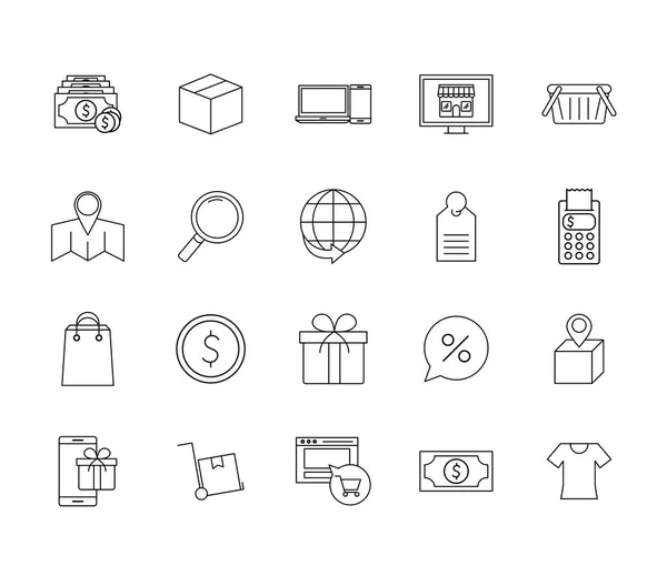 Интернет-магазины стиль иконки набор векторный дизайн — стоковый вектор