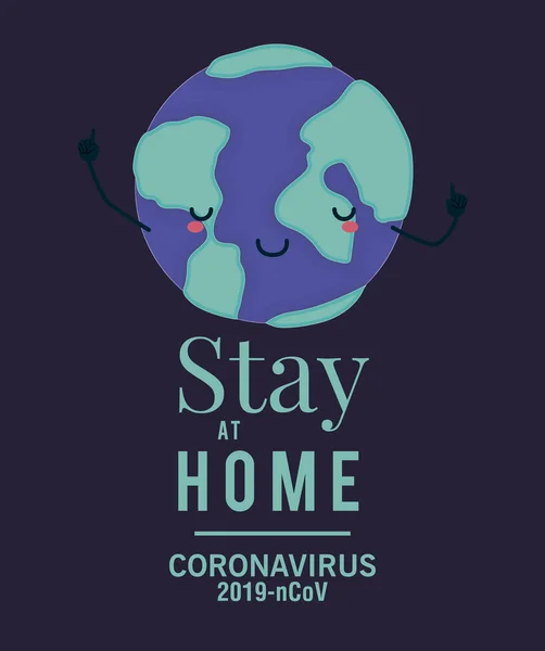 Coronavirus 2019 nCov stay at home and kawaii world cartoon vector design — 스톡 벡터