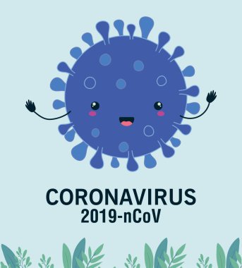 Coronavirus 2019 nCov ve kawaii virüs vektör tasarımı