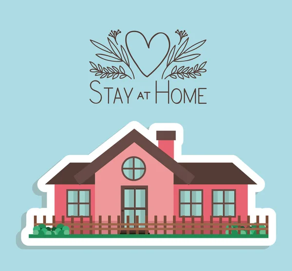Zůstaňte doma a růžový dům budovy vektorový design — Stockový vektor