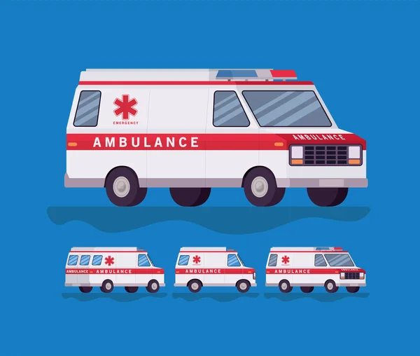 Ambulance and paramedic car side view set vector design — Stock Vector
