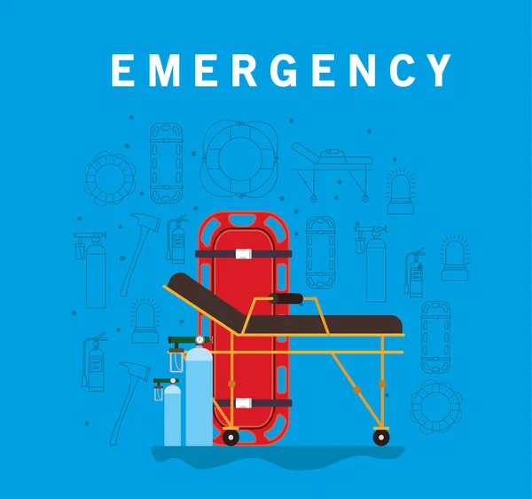 Camilla de emergencia y cilindros de oxígeno diseño de vectores — Archivo Imágenes Vectoriales