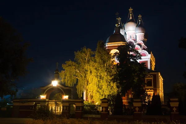 Stone church in the night park — Stock Photo, Image