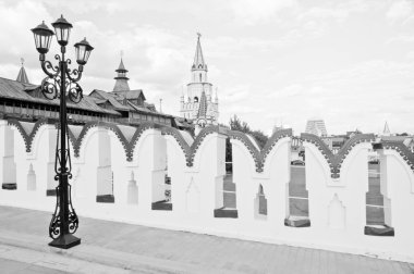 siyah beyaz eski taş köprüde sokak lambası