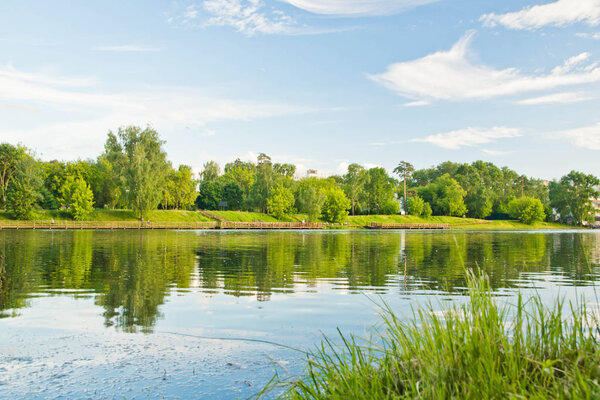 clouds over the lake on a summer day