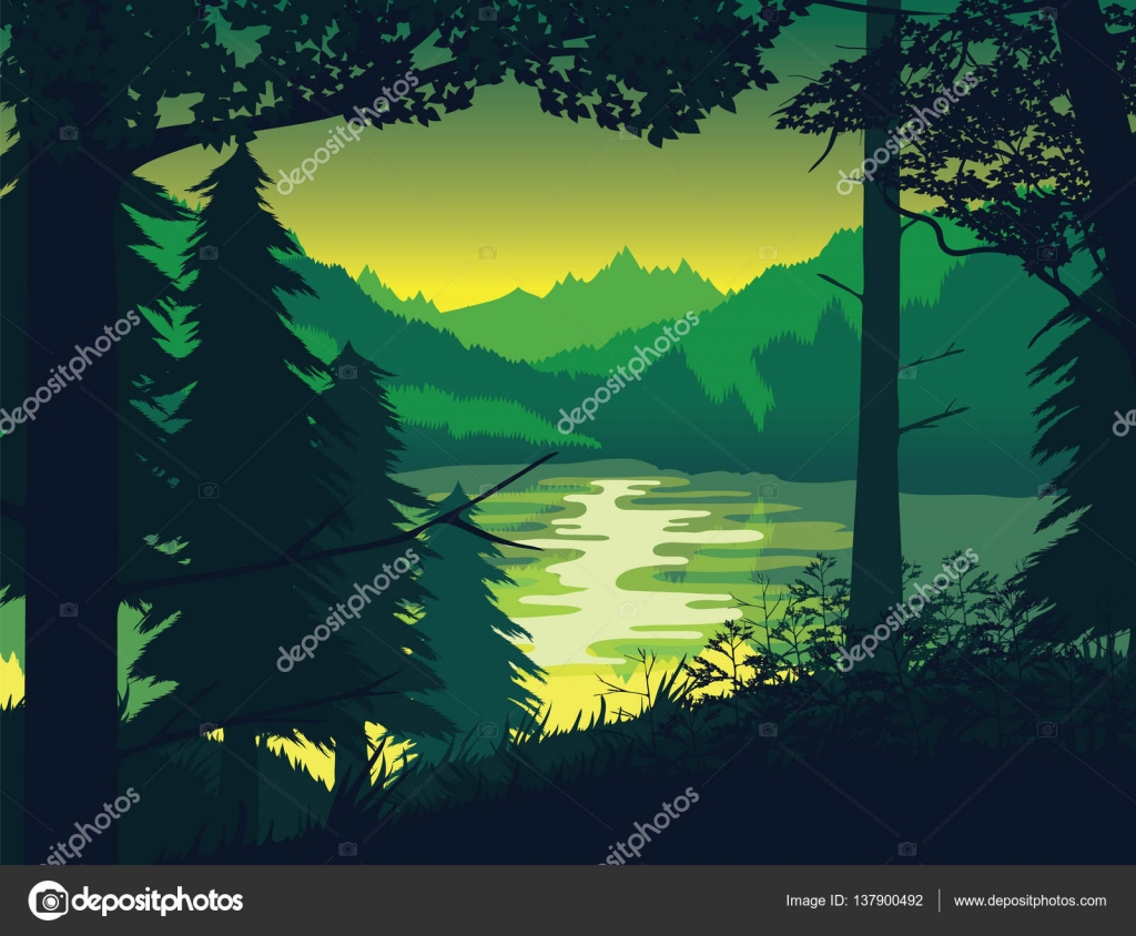 Background of landscape with river, forest and mountains. Stock Vector  Image by ©November17 #137900492
