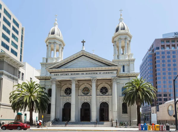 加州圣何塞大教堂前的棕榈 — 图库照片