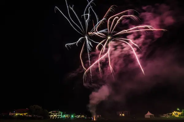 Feux d'artifice la nuit avec le vent — Photo