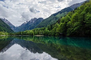 yansıması ile dağ ve orman ile göl