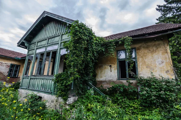 Forvokst gammel villa med hage – stockfoto