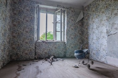 mavi bebek arabası içinde ev