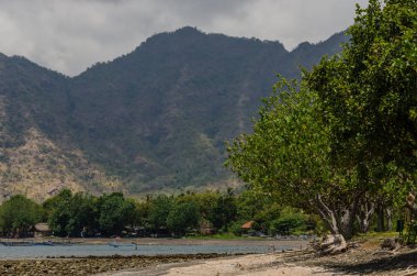 deniz kenarında dağ ile plaj