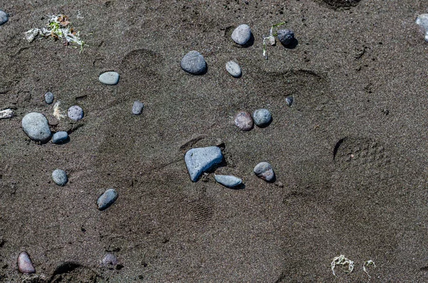 Pedras e trilhas na praia de areia — Fotografia de Stock