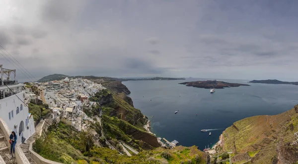 Širokoúhlý objektiv v santorini panorama — Stock fotografie