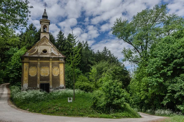 Iglesia abandonada en el frente del bosque — Foto de Stock