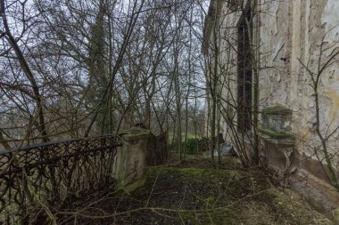 Şatosunda küçük ağaçlar olan teras.