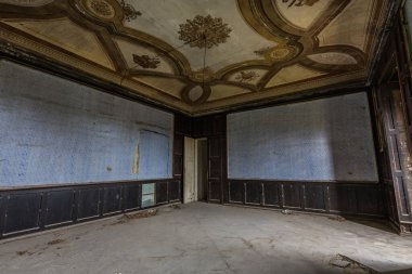 Tavanda güzel süslemeleri olan bir oda.