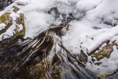 Vahşi bir derede buzla ve karla akan su